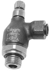 Air Flow Control Valve: Push-to-Connect Metal Flow Control, Tube x BSPP, 4mm Tube OD - Treated Brass, Out Flow, 1/8 Male