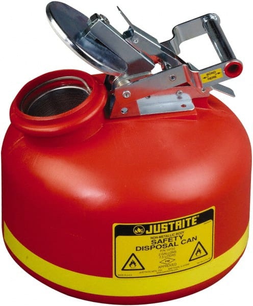 Justrite. 14762 Safety Disposal Cans; Capacity (Gal.): 2.0 ; Capacity: 2.0 ; Material: Polyethylene ; Can Material: Polyethylene ; Color: Red ; Diameter (Inch): 12 