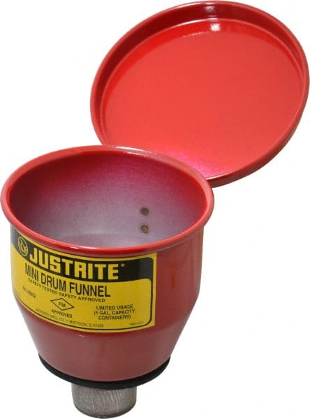 Justrite. 8202 4-1/2" High x 4-1/2" Diam, Galvanized Steel, Manual Closing Pail Funnel with Flame Arrester 