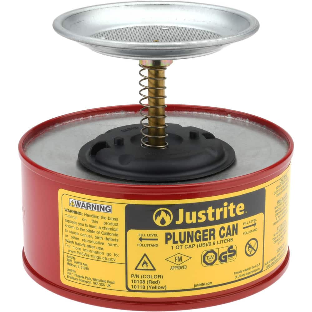 Justrite. 10108 1 Quart Capacity, 5-5/8 Inch High x 7-1/4 Inch Diameter, Steel Plunger Can 