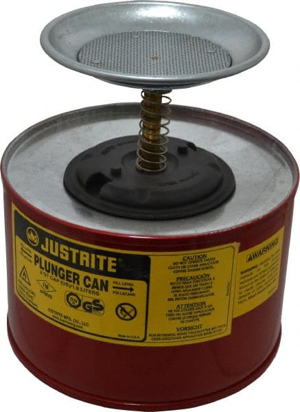Justrite. 10208 2 Quart Capacity, 7-3/8 Inch High x 7-1/4 Inch Diameter, Steel Plunger Can 