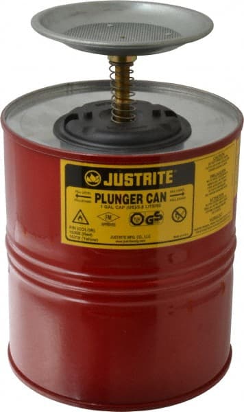 Justrite. 10308 4 Quart Capacity, 10-1/2 Inch High x 7-1/4 Inch Diameter, Steel Plunger Can 