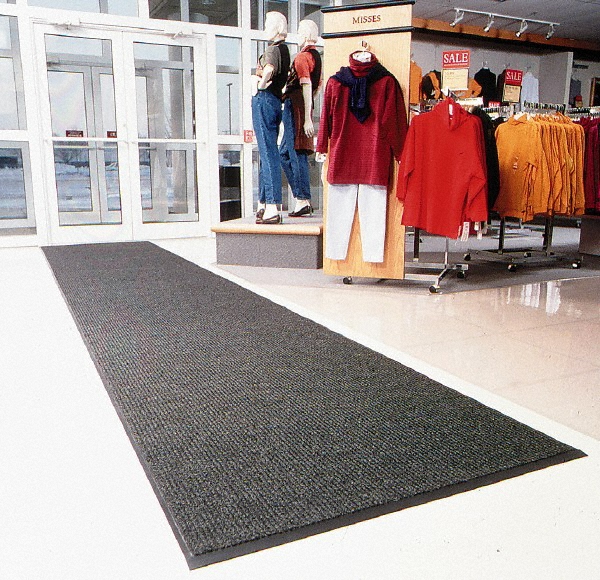 Entrance Mat: 5' Long, 3' Wide, 3/8" Thick, Blended Yarn Surface - Indoor, Heavy-Duty Traffic, Vinyl Base, Charcoal