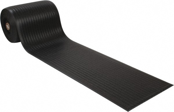 Wearwell 451.38X2X60BK Anti-Fatigue Mat: 720" Length, 24" Wide, 3/8" Thick, Vinyl, Rounded Edge, Light-Duty 