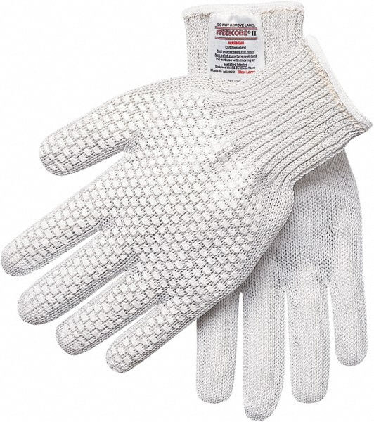Cut & Abrasion-Resistant Gloves: Steelcore®II 9381LH, Size X-Small, ANSI Cut A9, ANSI Puncture 0, Polyester Lined, Steelcore - White, Palm Coat Grip, Left Hand,     FDA Approved ANSI Abrasion 4