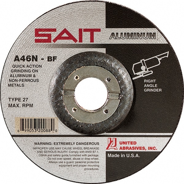 Depressed Center Wheel: Type 27, 4" Dia, Aluminum Oxide