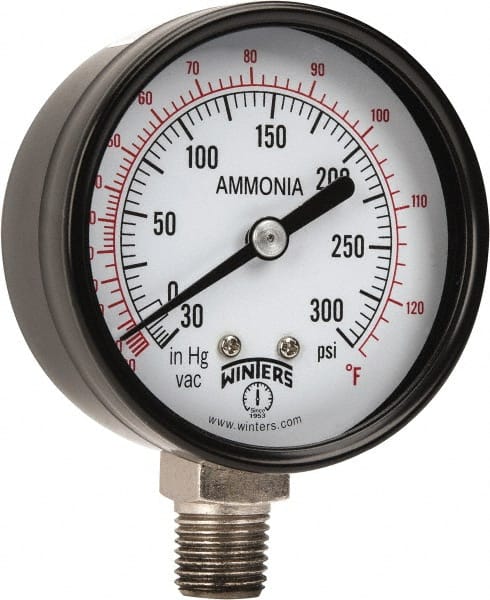 Winters PAM1700 Pressure Gauge: 2-1/2" Dial, 1/4" Thread, Lower Mount 