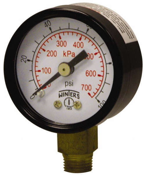 Pressure Gauge: 1-1/2" Dial, 1/8" Thread, Lower Mount