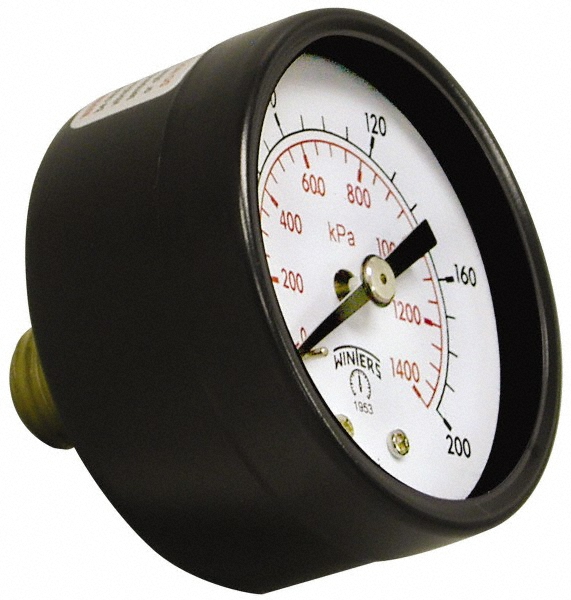 Pressure Gauge: 1-1/2" Dial, 0 to 160 psi, 1/8" Thread, NPT, Center Back Mount