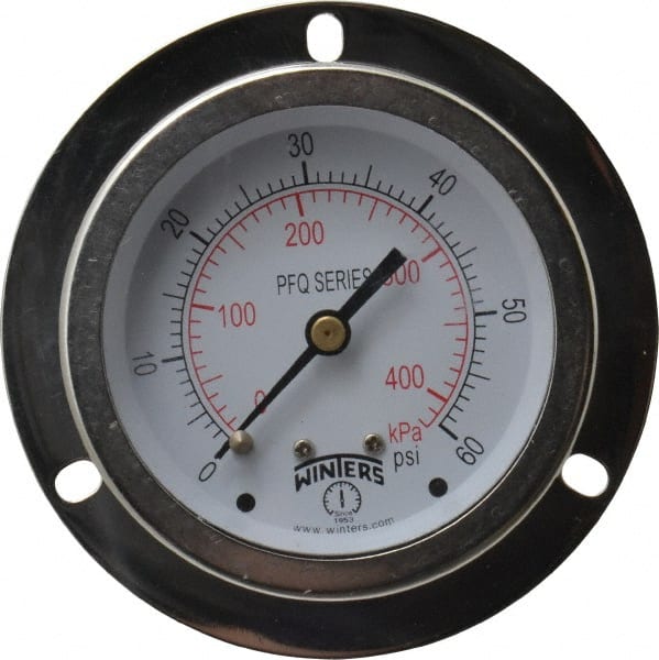 Winters PFQ903-DRY-FF. Pressure Gauge: 2-1/2" Dial, 0 to 60 psi, 1/4" Thread, NPT, Center Back Mount 
