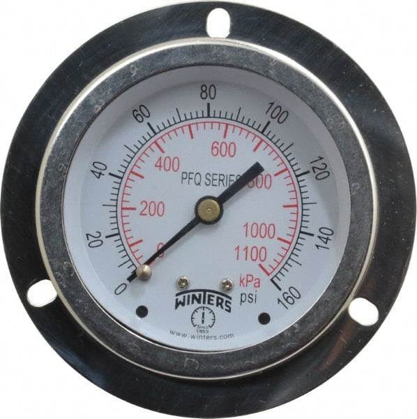 Winters PFQ905-DRY-FF. Pressure Gauge: 2-1/2" Dial, 0 to 160 psi, 1/4" Thread, NPT, Center Back Mount 