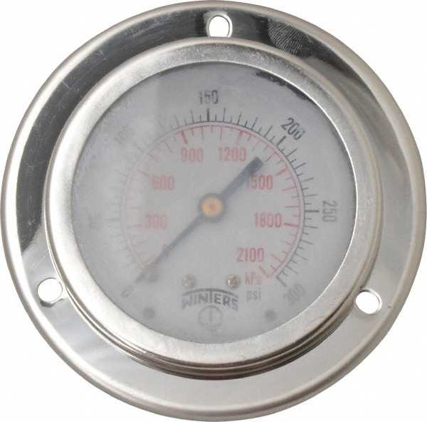 Winters PFQ907-DRY-FF. Pressure Gauge: 2-1/2" Dial, 0 to 300 psi, 1/4" Thread, NPT, Center Back Mount 