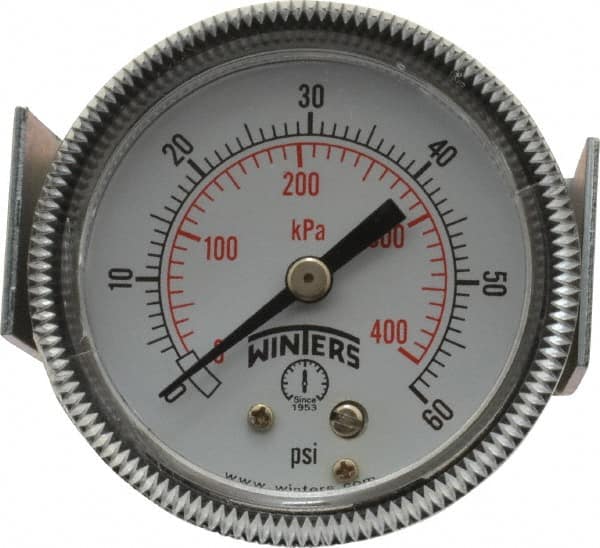 Winters P9U901404UC Pressure Gauge: 2" Dial, 0 to 60 psi, 1/8" Thread, NPT, U-Clamp Panel & Center Back Mount 