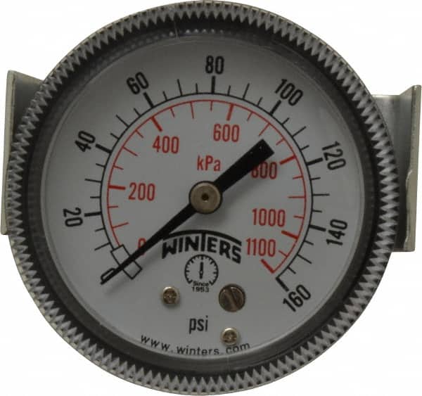 Winters P9U901408UC Pressure Gauge: 2" Dial, 0 to 160 psi, 1/8" Thread, NPT, U-Clamp Panel & Center Back Mount 
