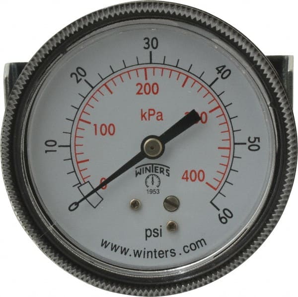 Winters P9U901438UC Pressure Gauge: 2-1/2" Dial, 0 to 60 psi, 1/4" Thread, NPT, U-Clamp Panel & Center Back Mount 