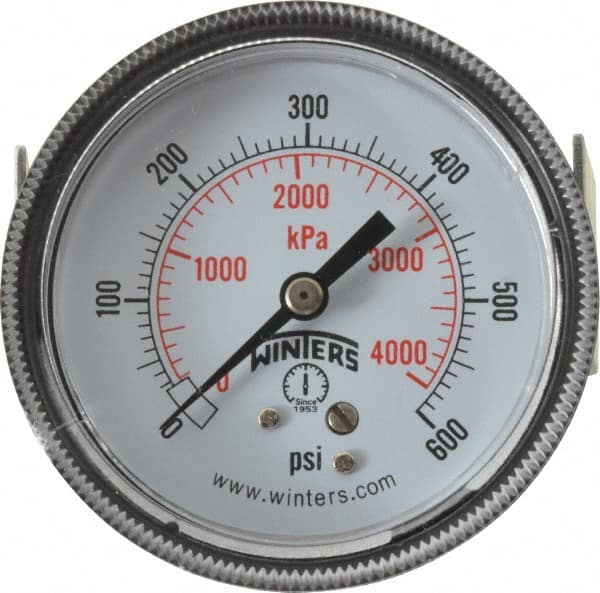 Winters P9U901454UC Pressure Gauge: 2-1/2" Dial, 1/4" Thread, U-Clamp Panel & Center Back Mount 