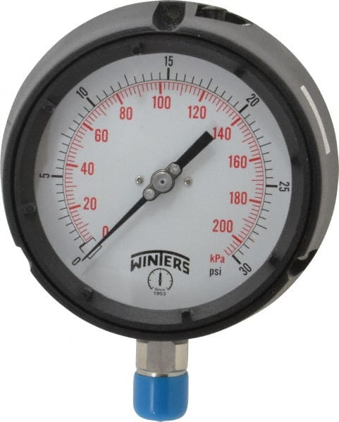 Winters PPC5062 Pressure Gauge: 4-1/2" Dial, 0 to 30 psi, 1/2" Thread, NPT, Lower Mount 