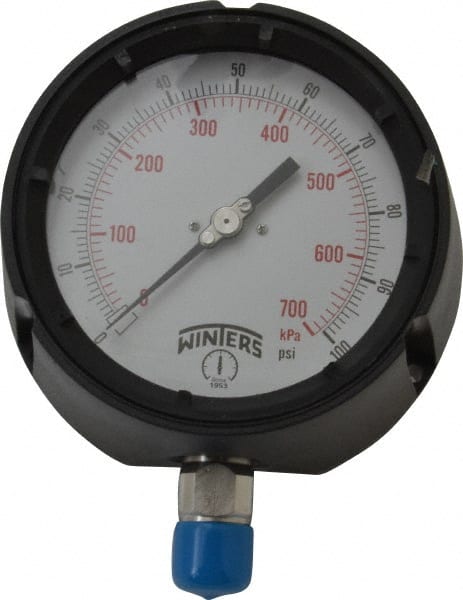 Winters PPC5064 Pressure Gauge: 4-1/2" Dial, 0 to 100 psi, 1/2" Thread, NPT, Lower Mount 