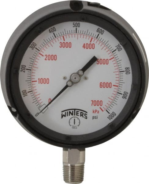 Winters PPC5070 Pressure Gauge: 4-1/2" Dial, 0 to 1,000 psi, 1/2" Thread, NPT, Lower Mount 