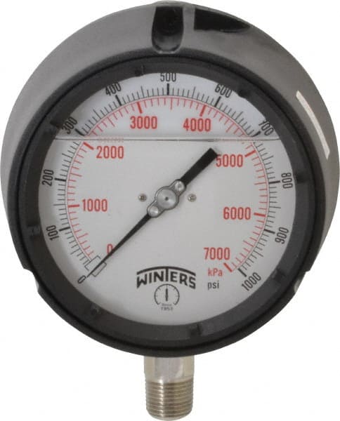 Winters PPC5070-G. Pressure Gauge: 4-1/2" Dial, 0 to 1,000 psi, 1/2" Thread, NPT, Lower Mount 