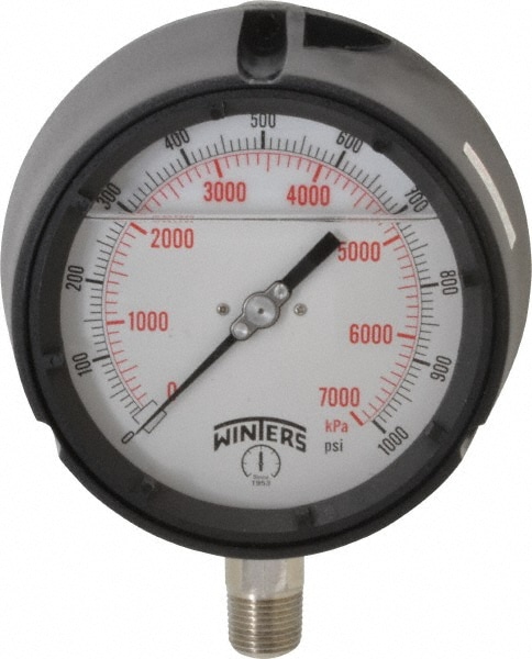 Winters PPC5070-G. Pressure Gauge: 4-1/2" Dial, 0 to 1,000 psi, 1/2" Thread, NPT, Lower Mount Image