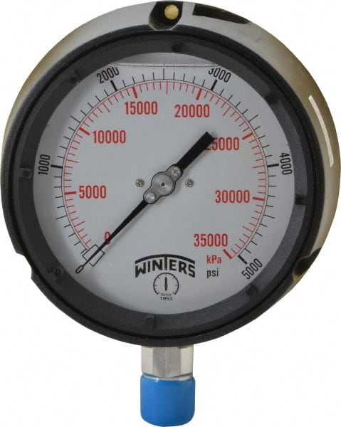 Winters PPC5074-G. Pressure Gauge: 4-1/2" Dial, 0 to 5,000 psi, 1/2" Thread, NPT, Lower Mount 