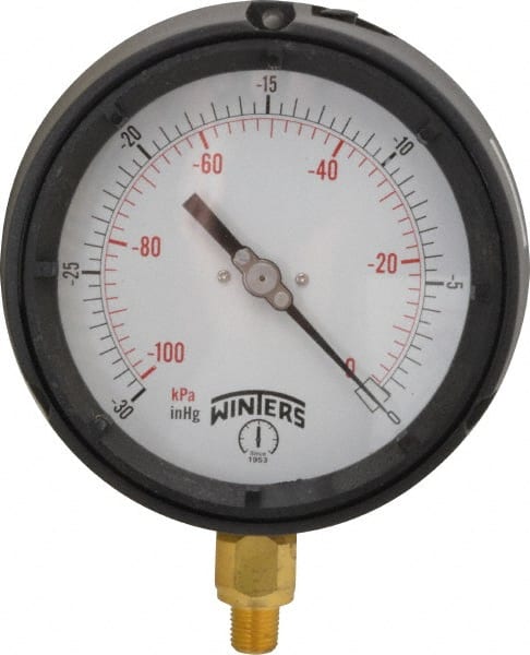 Winters PPC5080 Pressure Gauge: 4-1/2" Dial, 1/4" Thread, Lower Mount 