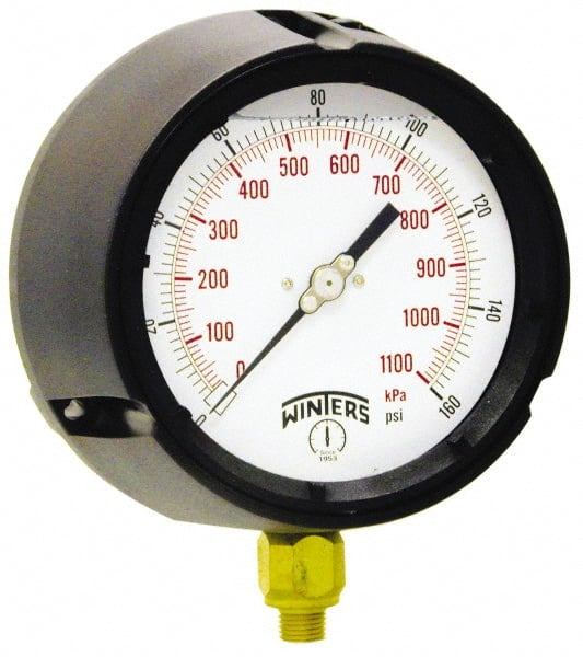 Winters PPC5080-G. Pressure Gauge: 4-1/2" Dial, 0 to 30 psi, 1/4" Thread, NPT, Lower Mount 