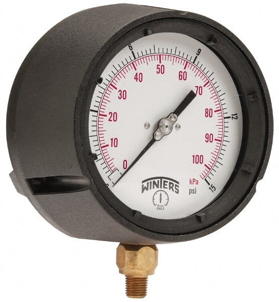 Winters PPC5081 Pressure Gauge: 4-1/2" Dial, 1/4" Thread, Lower Mount 