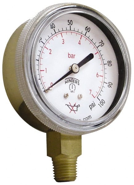 Winters PWL2726 1/4 Inch NPT, 300 Max psi, Brass Case Cylinder Pressure Gauge 