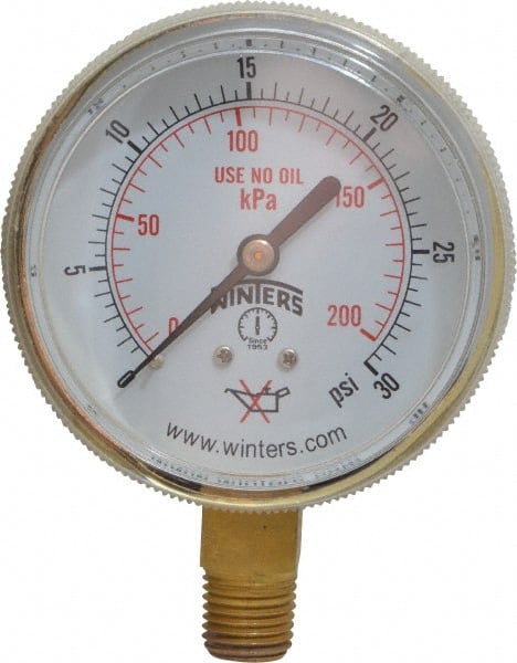 1/4 Inch NPT, 22.5 Max psi, Brass Case Cylinder Pressure Gauge