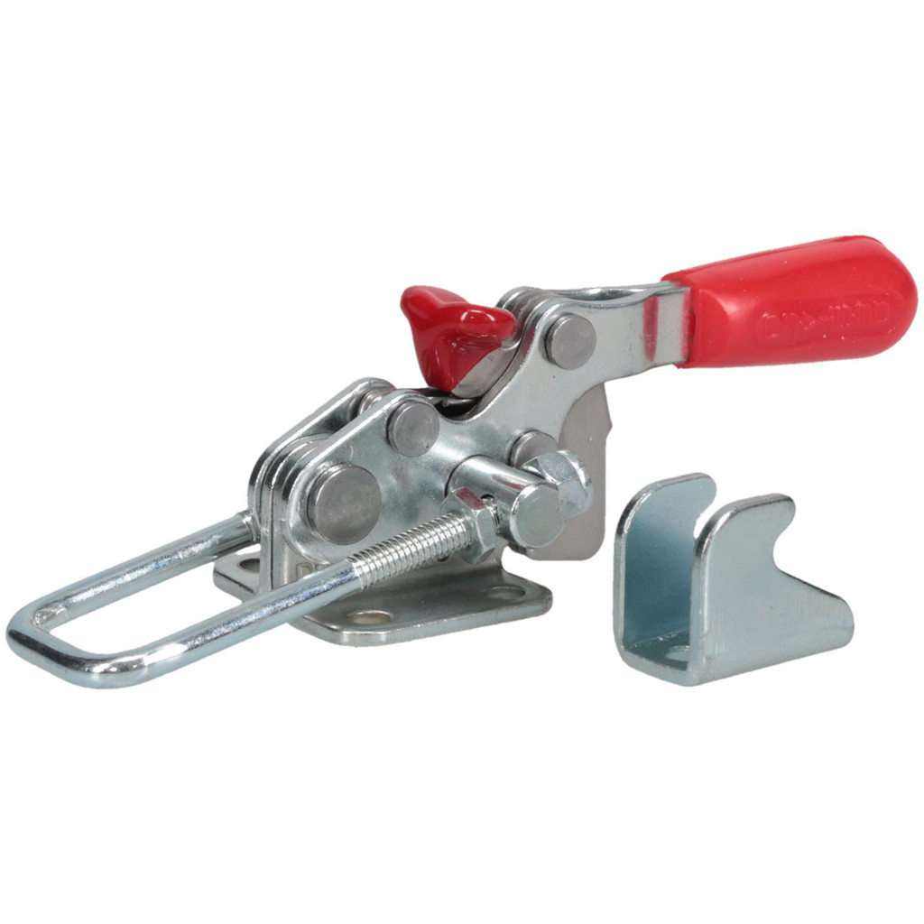 De-Sta-Co Pull-Action Latch Clamp: Horizontal, 360 lb, U-Hook, Flanged Base - 29.72 mm Drawing Movement, 107.95 mm OAL, Straight Handle, Carbon Steel