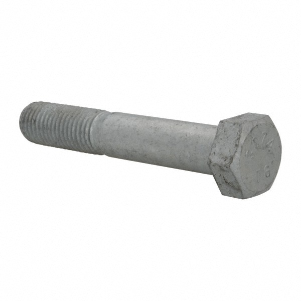 Hex Head Bolt: 3/8-16, 4-1/2" Length Under Head, Steel, Grade 2