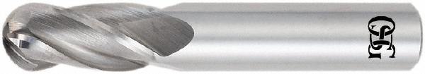 OSG Ball End Mill: 7/64" Dia, 3/8" LOC, 4 Flute, Solid Carbide - 1-1/2" OAL, 1/8" Shank Dia, 30 deg Helix, TiAlN Finish, Single End, 404BN