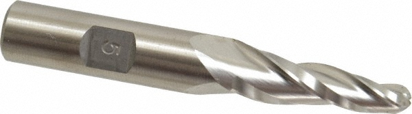 Made in USA BO-405 Tapered End Mill: 5 &deg; per Side, 1/4" Small Dia, 1-1/4" LOC, 3 Flutes, High Speed Steel, Ball End Image