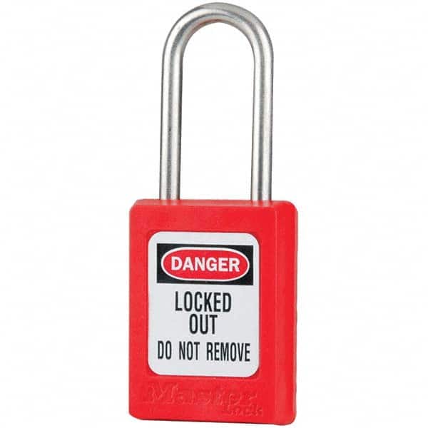 Master Lock S31KARED Lockout Padlock: Keyed Alike & Keyed Different, Key Retaining, Thermoplastic, Steel Shackle, Red 