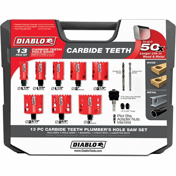 DIABLO Plumber Hole Saw Kit 13 Pc, 11/8 to 3" Dia MSC Direct