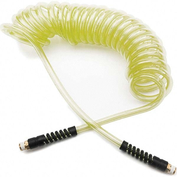 Parker Coiled & Self Storing Hose: 1/4 ID, 15' Long, MNPT (Swivel) x MNPT (Swivel) - 155 Max psi, Yellow | Part #95UFS-64-YEL-01