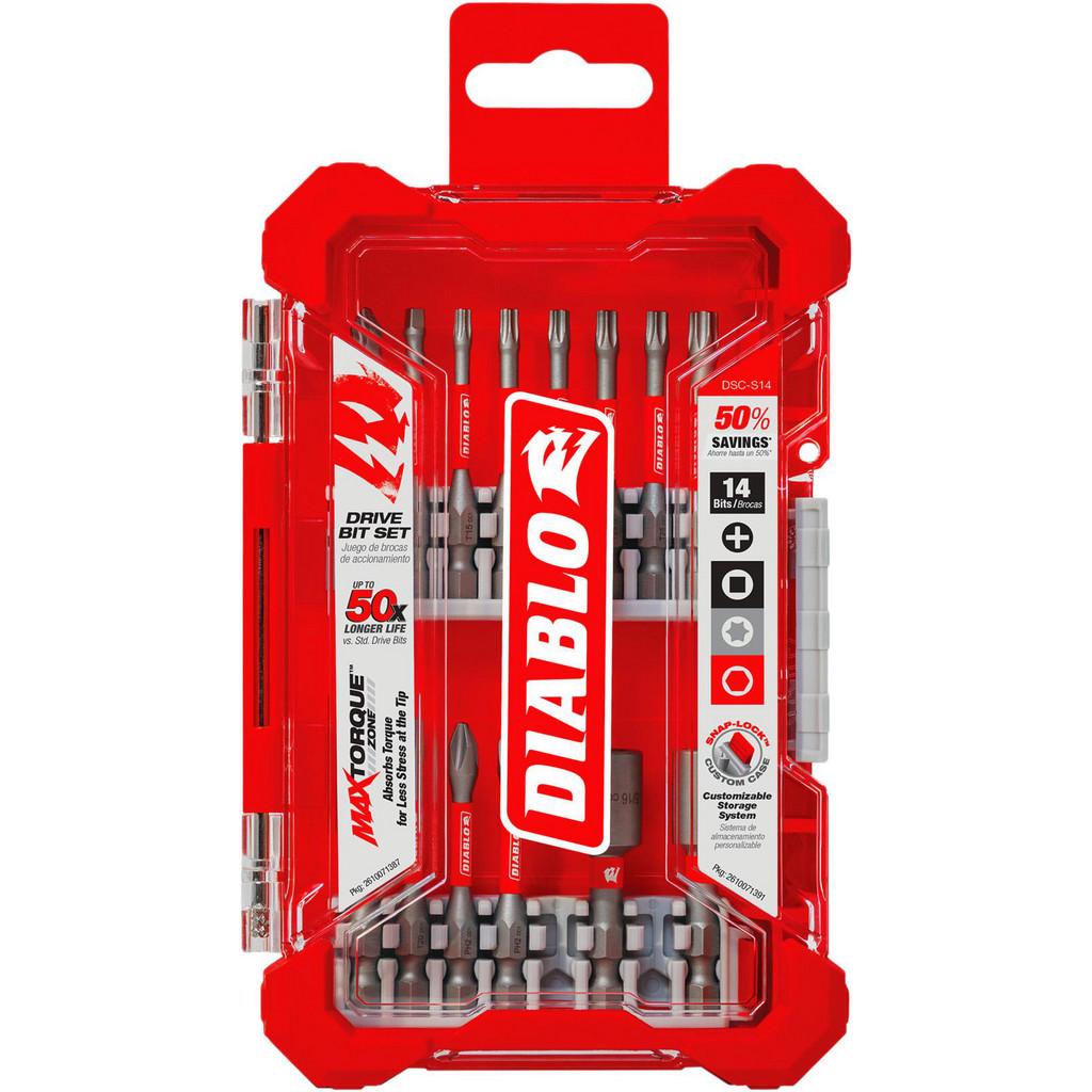 DIABLO Power Screwdriver Bit Set Impact Driver Bit Set: 14 Pc, 1/4 Hex" Drive | Part #DSC-S14