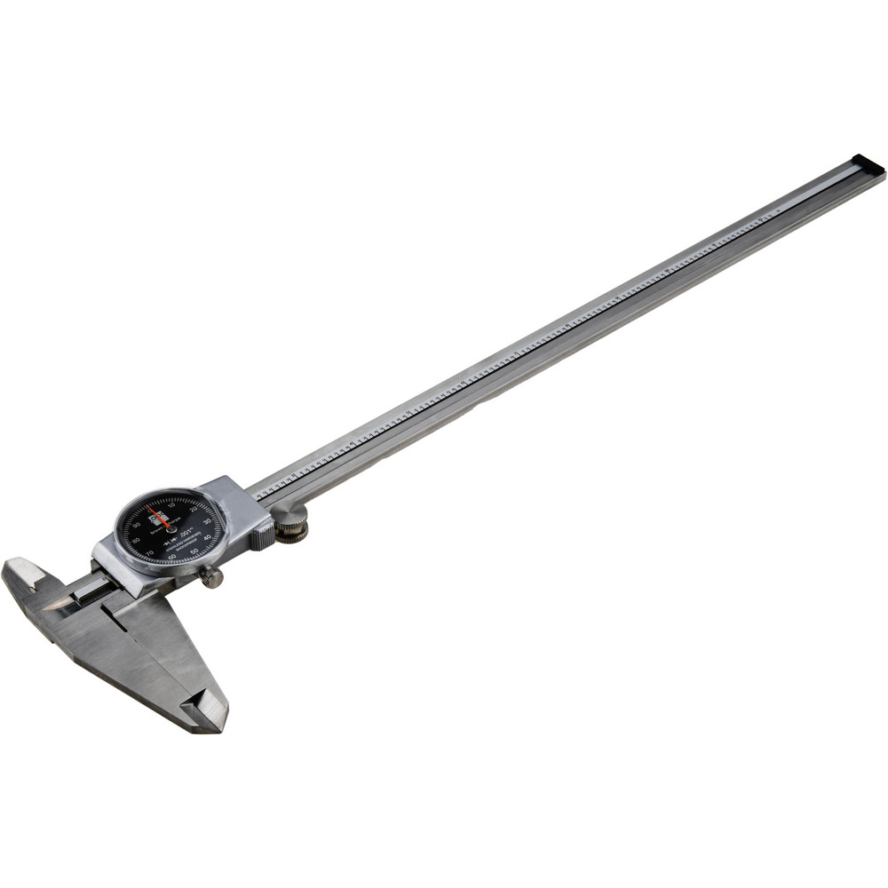 Dial Caliper: 12", 0.001000" Graduation, 0.1000" per Revolution, Stainless Steel Jaws - Stainless Steel, Depth Measurement, Inside Measurement, Outside Measurement & Step Measurement