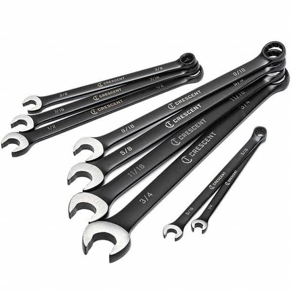 Crescent CCWS9BS Combination Wrench Set: 9 Pc, 1/2" 1/4" 11/16" 3/4" 3/8" 5/16" 5/8" 7/16" & 9/16" Wrench, Inch 