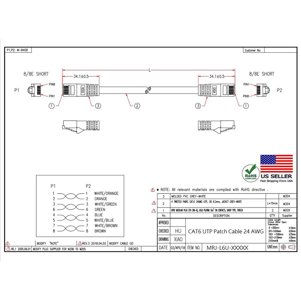CompuCablePlusUSA Network & Cable; Wire Type Cat6; Wire