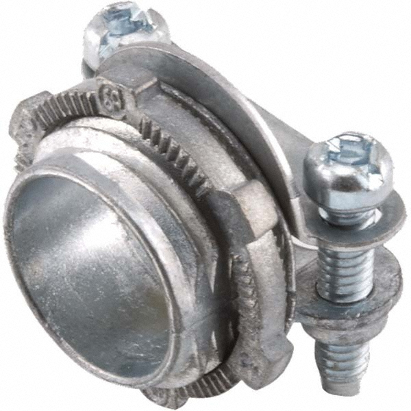 Conduit Connector: For UF Cable, Die Cast Zinc, 1/2" Trade Size - Non-Insulated, Mounting Clamp Connection