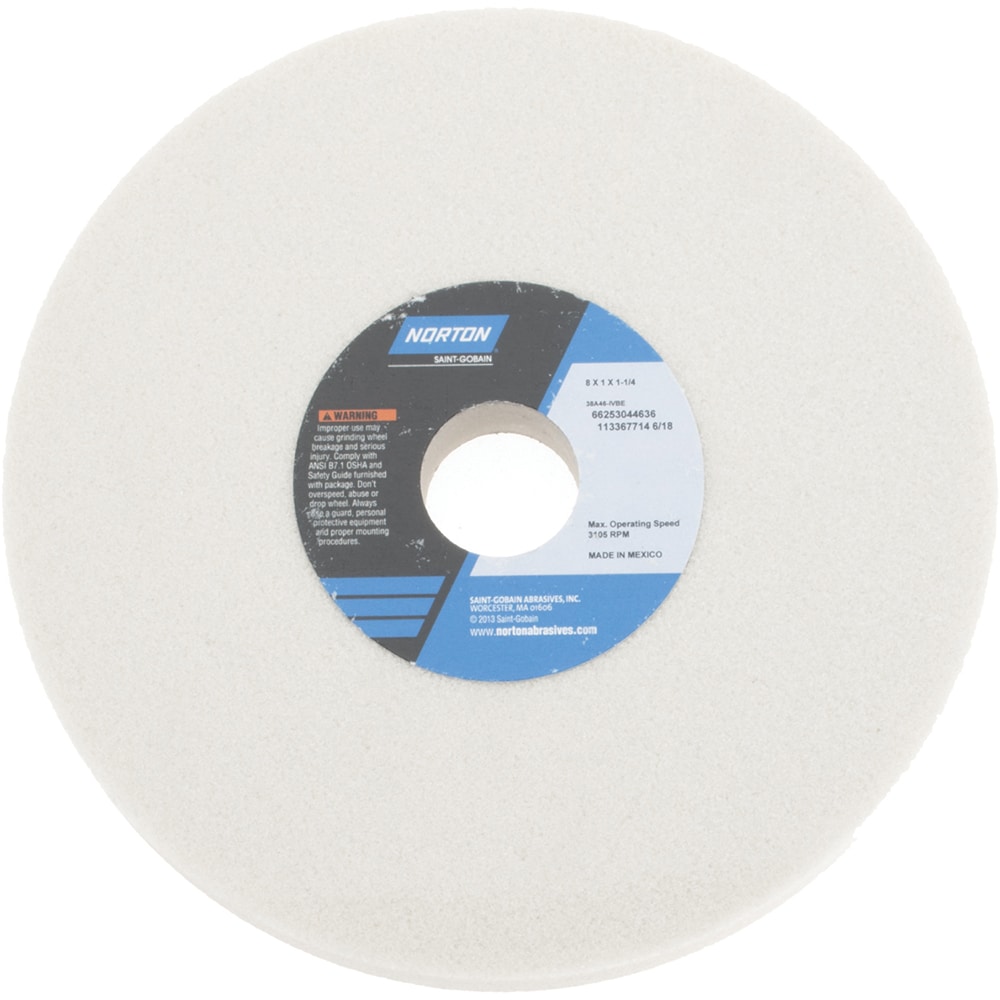 Norton 66253044636 Surface Grinding Wheel: 8" Dia, 1" Thick, 1-1/4" Hole, 46 Grit, I Hardness Image