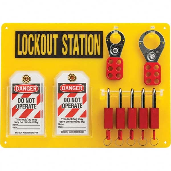 NMC LOB1Y 10 Piece Lockout Tagout Center Kit with Hooks and Supplies 14 Width x 14 Height Red on Yellow