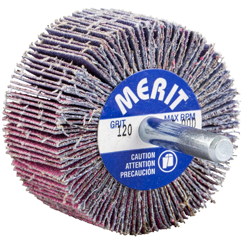 Merit Abrasives Mounted Flap Wheel 2" Dia, 1" Face Width, 120 Grit, Ceramic Alumina MSC