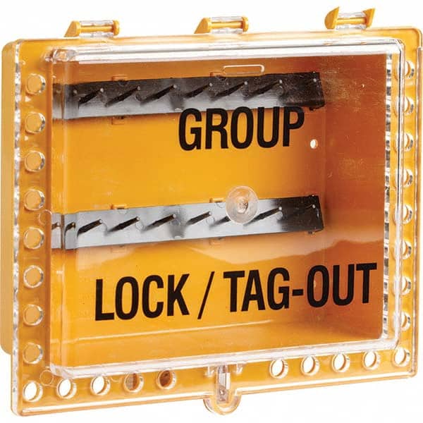 Brady 9008 Group Lockout Boxes; Portable or Wall Mount: Portable; Portable ; Maximum Number of Padlocks: 27 ; Color: Yellow ; Overall Height (Inch): 11; 11 ; Overall Width (Inch): 12-1/2 ; Overall Depth (Inch): 4 