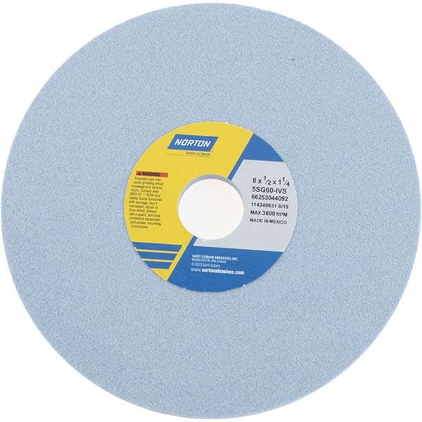 Norton 66253044092 Surface Grinding Wheel: 8" Dia, 1/2" Thick, 1-1/4" Hole, 60 Grit, I Hardness Image