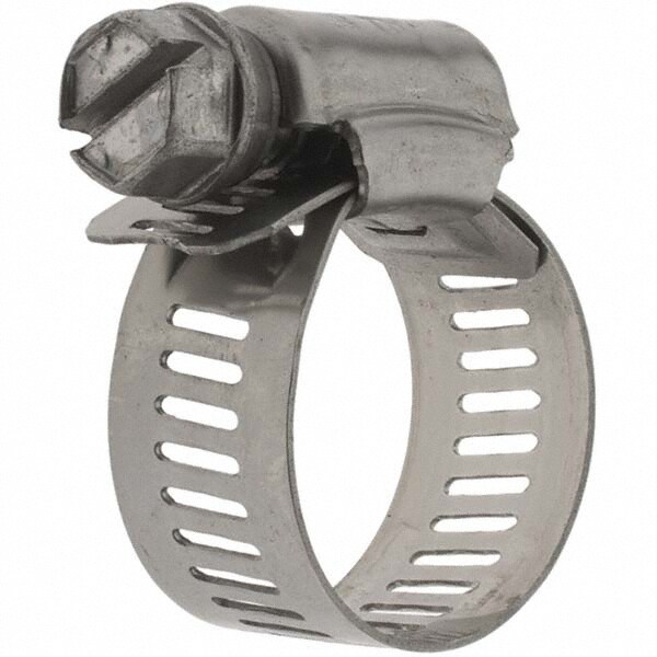 Worm Gear Clamp: SAE 10, 1/2 to 1-1/16" Dia, Stainless Steel Band