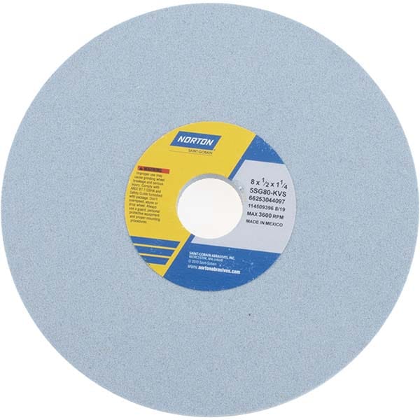 Norton 66253044097 Surface Grinding Wheel: 8" Dia, 1/2" Thick, 1-1/4" Hole, 80 Grit, K Hardness Image